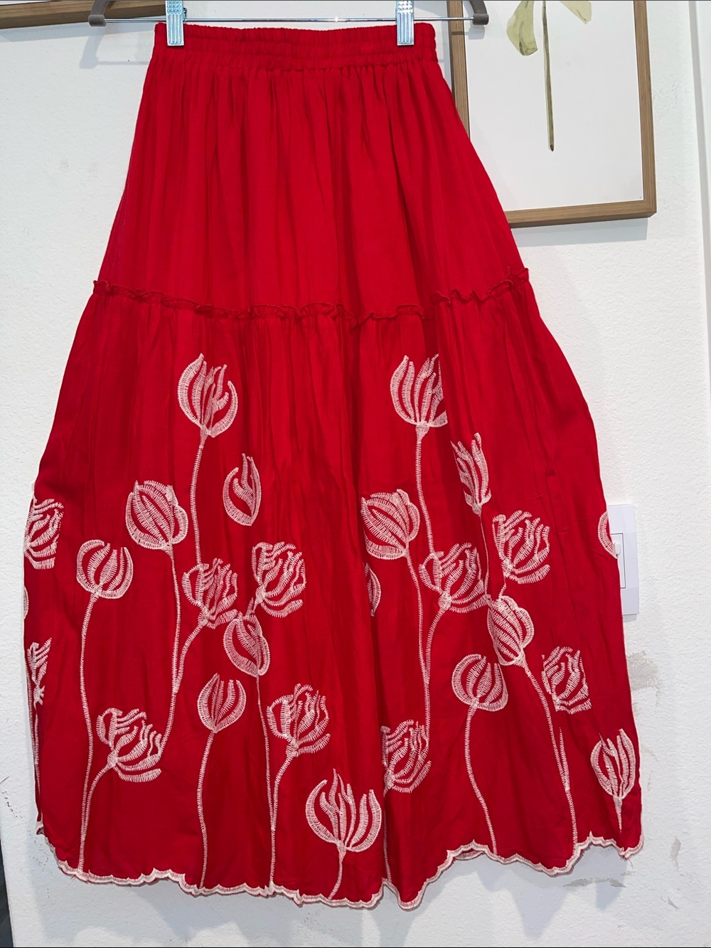 Red Embroidered Floral Maxi Skirt - Picture 3 of 4